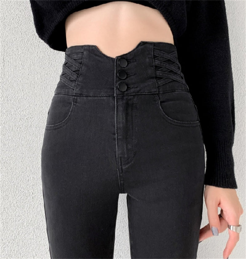 Tight High Waist And Small Feet Belly Women's Denim Trousers