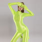 Enger und glänzender Bodysuit aus Nylon-Spandex mit vollflächiger Ärmelbedeckung