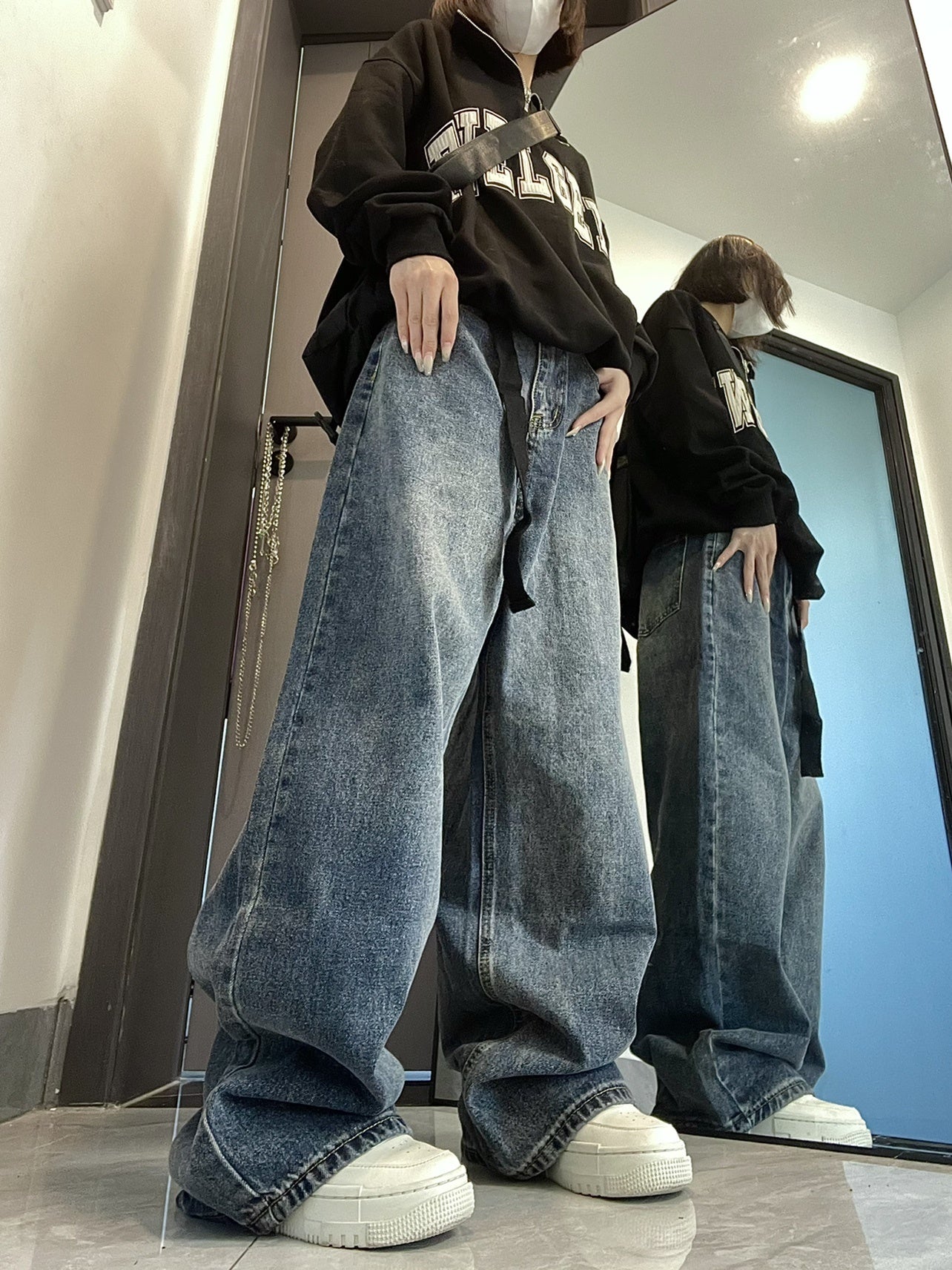 Lockere Vintage-Jeans mit weitem Bein für Damen