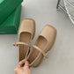 Damen Plateauschuhe aus Leder mit rundem Kopf im britischen Stil, Schnalle, Perle