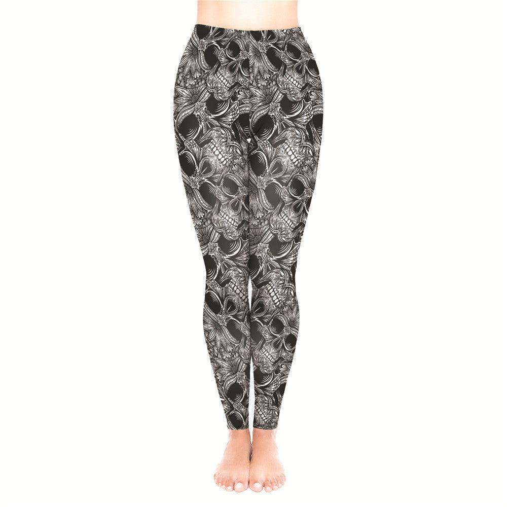 Leggings sportivi a vita alta con stampa teschio gotico