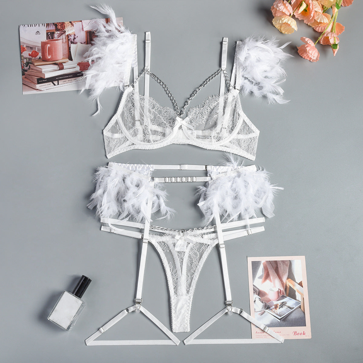 Reggiseno intimo sexy in pizzo con catene natalizie da donna