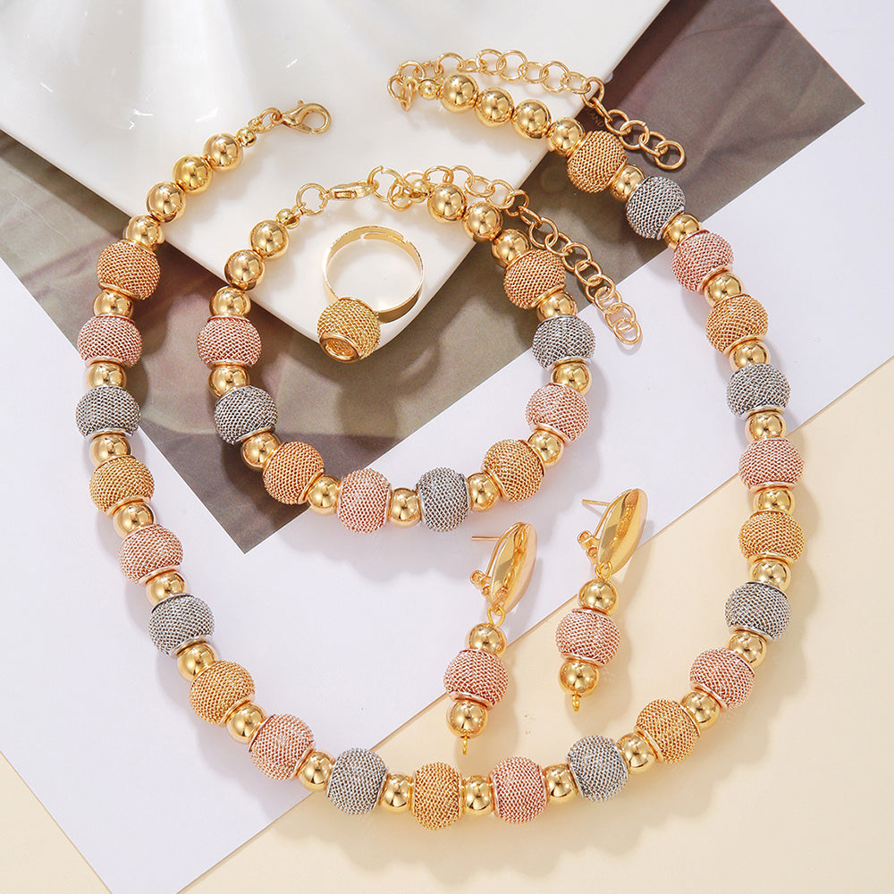 5 pezzi alla moda collane di perline metalliche orecchini di perline dorate bicolore bracciali adatti per l'uso quotidiano regali di gioielli per le feste