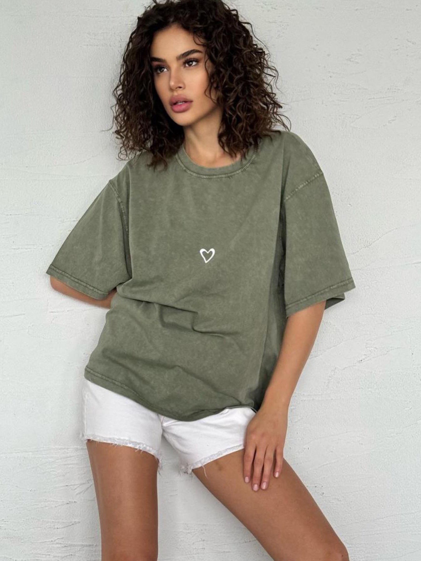 Damen Old Washed Kurzarm-T-Shirt Love