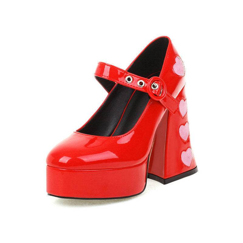 Frauen High Heels Neue Liebe Nähte Plattform Chunky