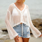 Cardigan con lacci da donna, traforato, protezione solare da spiaggia, camicetta a maniche lunghe