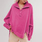 Fashion Button Lapel Sweatshirt With Slit Design Casual Sports Lantern Sleeve Pullover