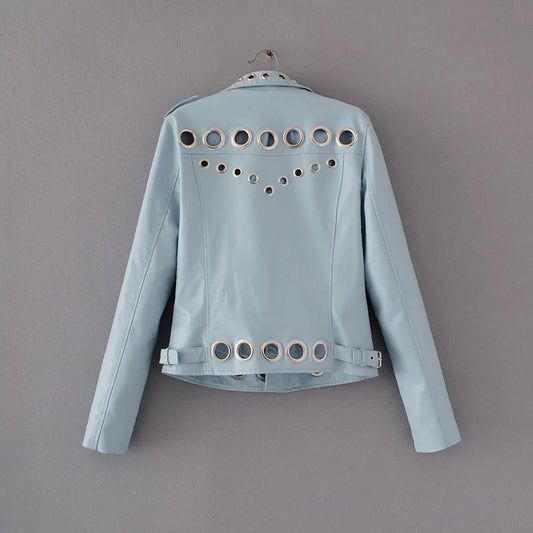 Giacca in pelle PU cava alla moda da donna