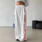 Pantaloni dritti con elastico in vita e colore a contrasto da donna