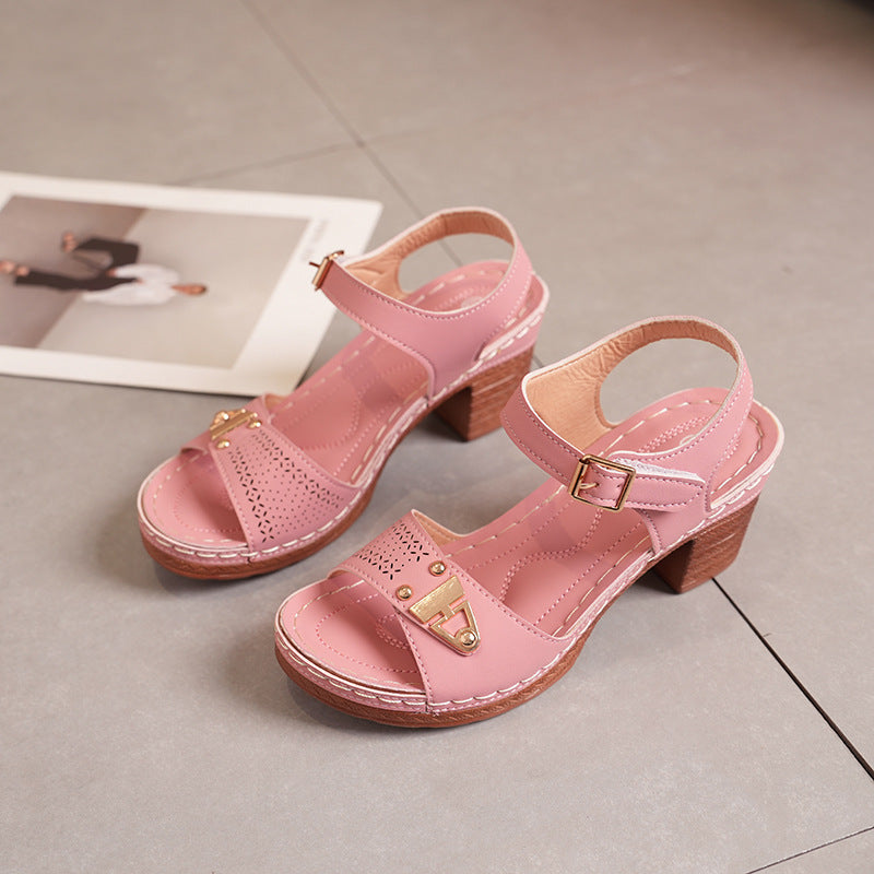 Gesicht Schnalle Chunky Heel High Heel Sandalen Weiblich