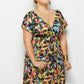 Women Summer Print Dress Casual Deep V Neck Beach