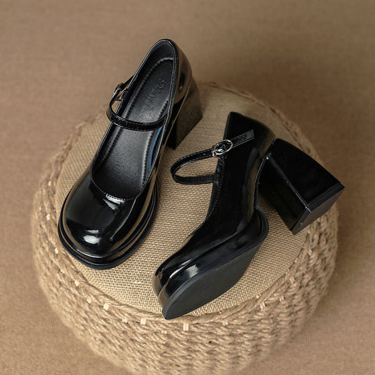 Waterproof Platform Buckle High Heel Women's Chunky Heel Shoes