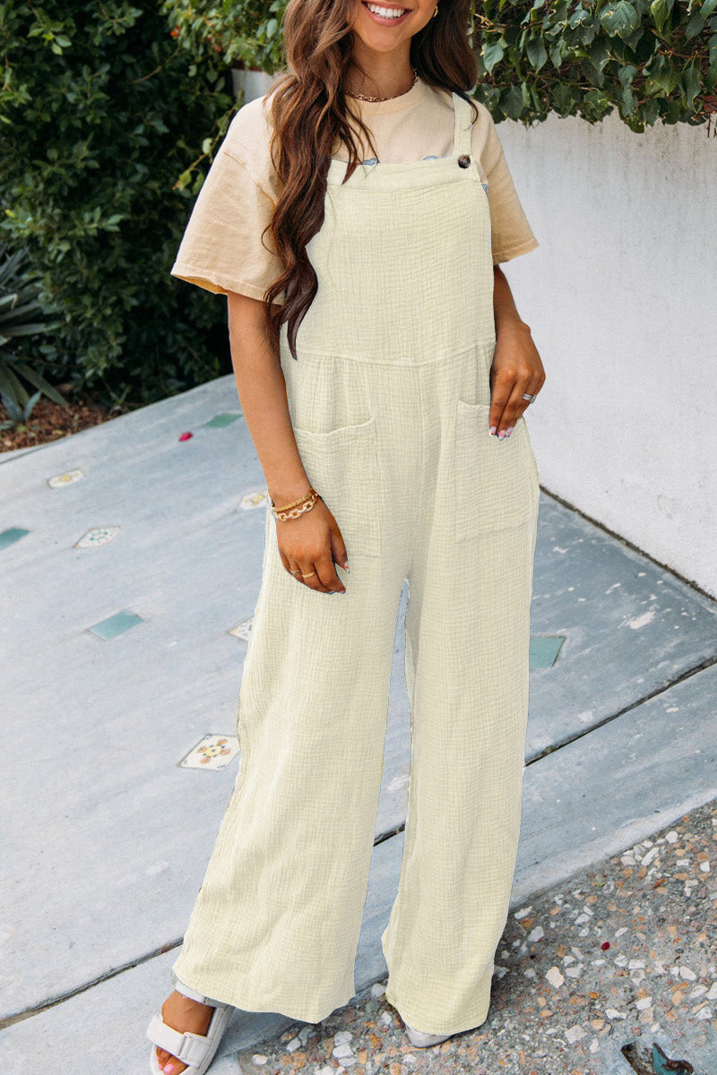 Summer Casual Solid Color Loose Overalls Womens Clothing