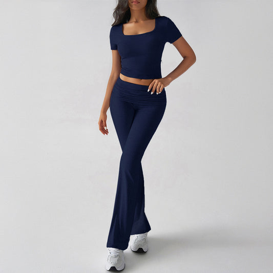 Sport Ombelico T-shirt Pantaloni Lunghi Tuta Abbigliamento Donna