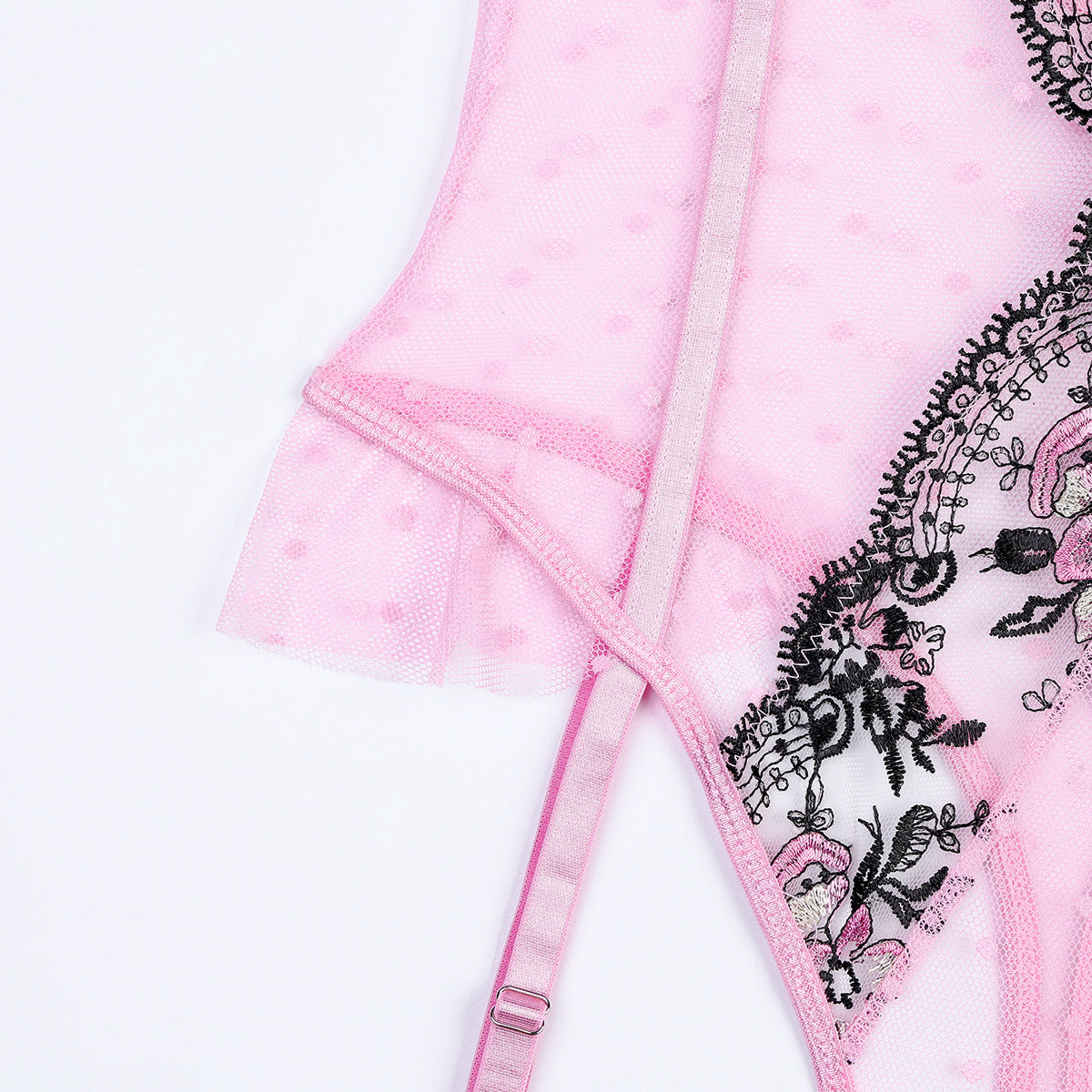 Cute Girl Pure Desire Sexy Underwear Embroidery Stitching Polka Dot Mesh Jumpsuit