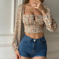 Women Small Floral Shirt Women Retro Square Collar Blouse One Word Collar Shirt Women
