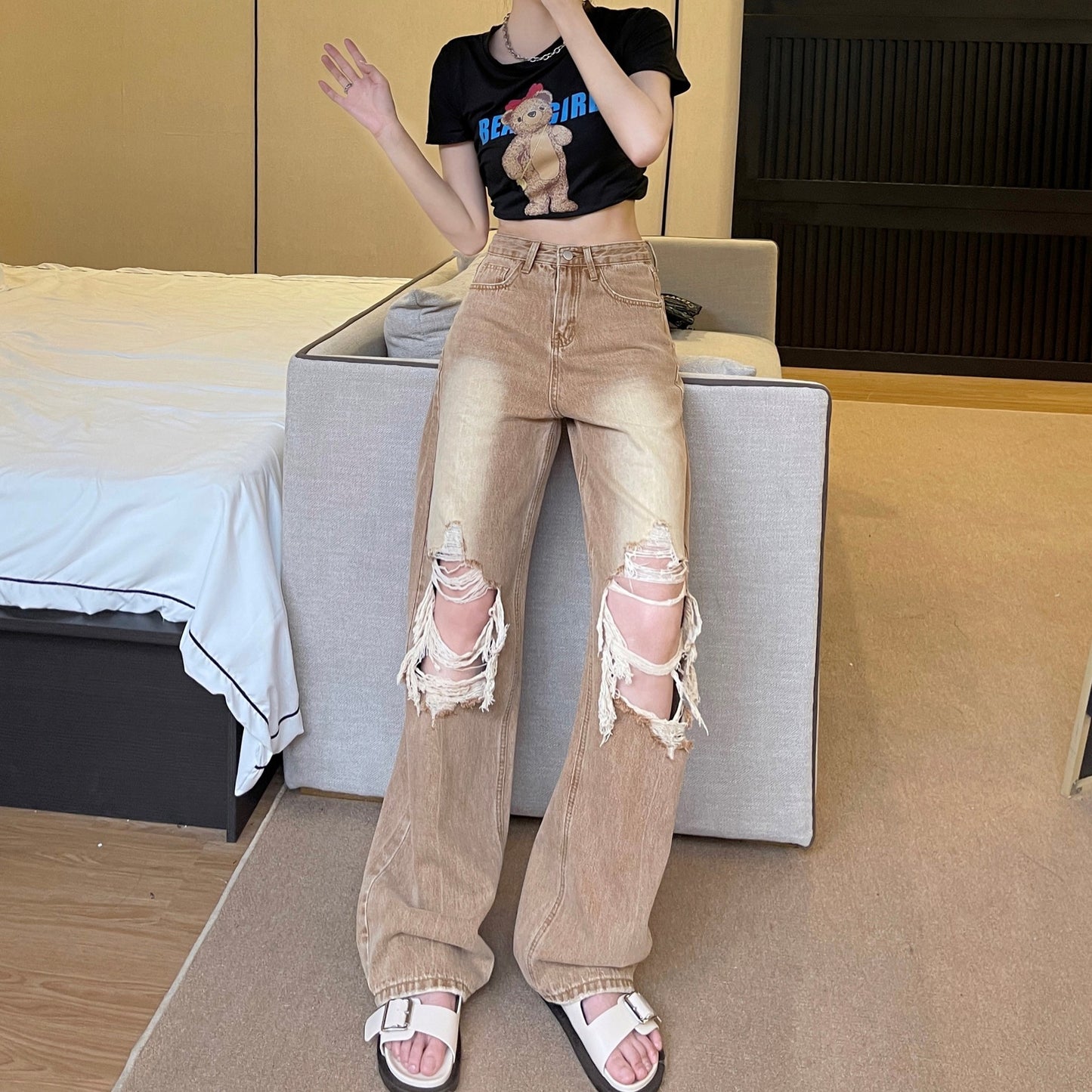 Lässige All-Match-Retro-Hose für Damen mit geradem Bein