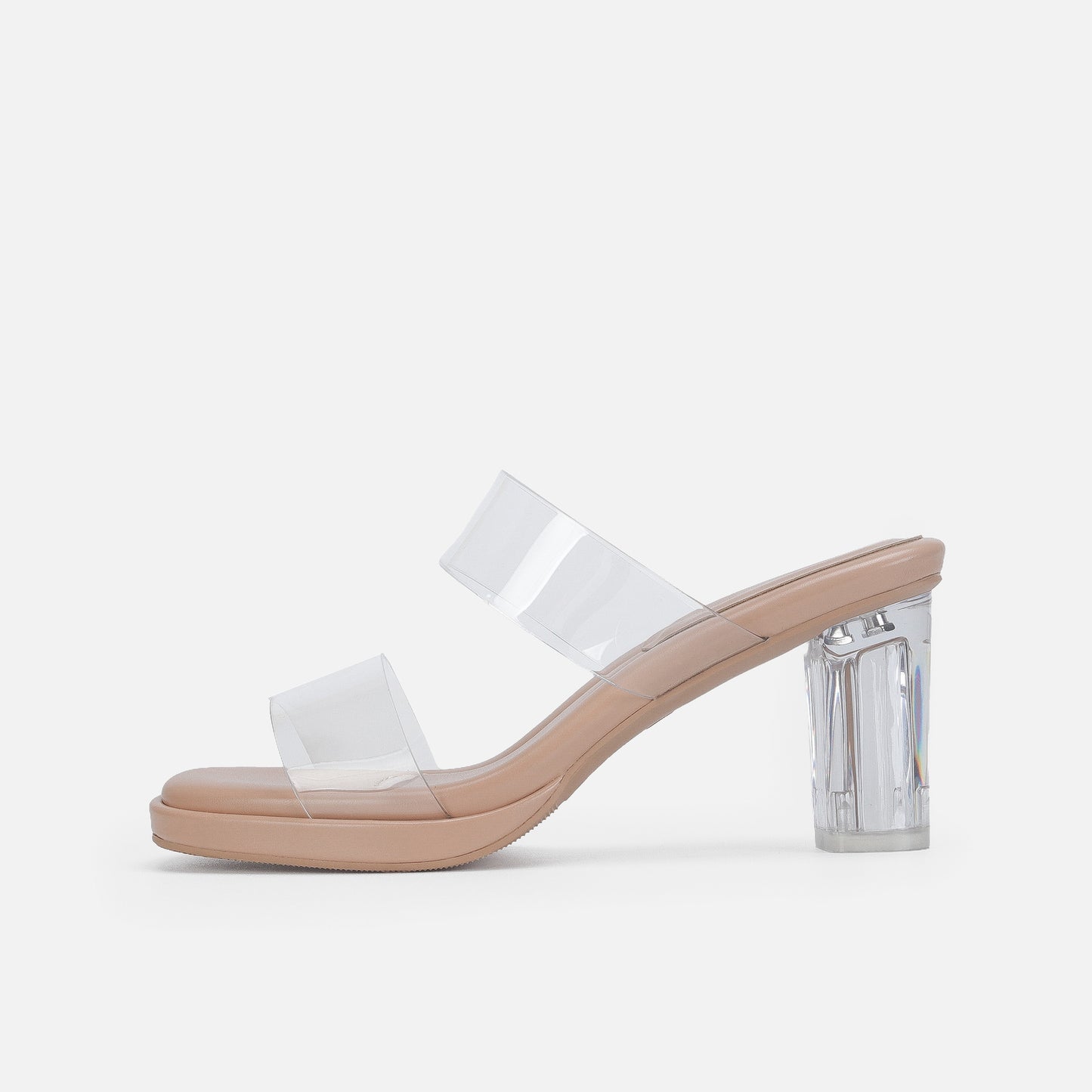 Damen Sandalen mit Knöchelriemen und hohen Absätzen, transparente Kristallschuhe mit dickem Absatz für die Oberbekleidung