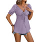 Maglietta estiva a tinta unita con scollo a V e coulisse, a maniche corte, abbigliamento da donna