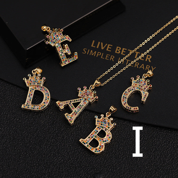 Micro-inlaid Colorful Zircon Hip-hop Personality 26 Letters Pendant Necklace