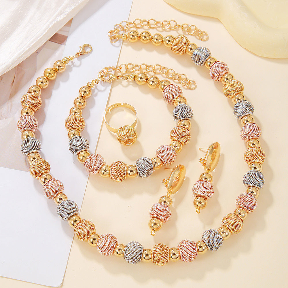 5 pezzi alla moda collane di perline metalliche orecchini di perline dorate bicolore bracciali adatti per l'uso quotidiano regali di gioielli per le feste