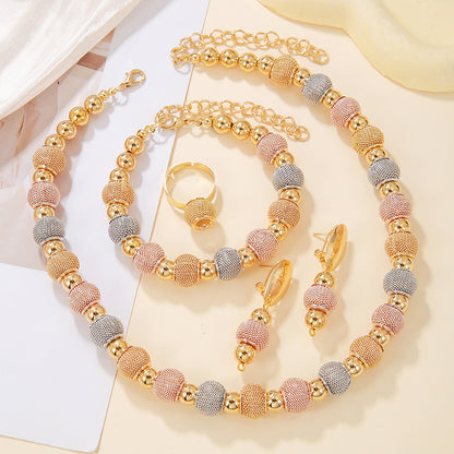 5 pezzi alla moda collane di perline metalliche orecchini di perline dorate bicolore bracciali adatti per l'uso quotidiano regali di gioielli per le feste