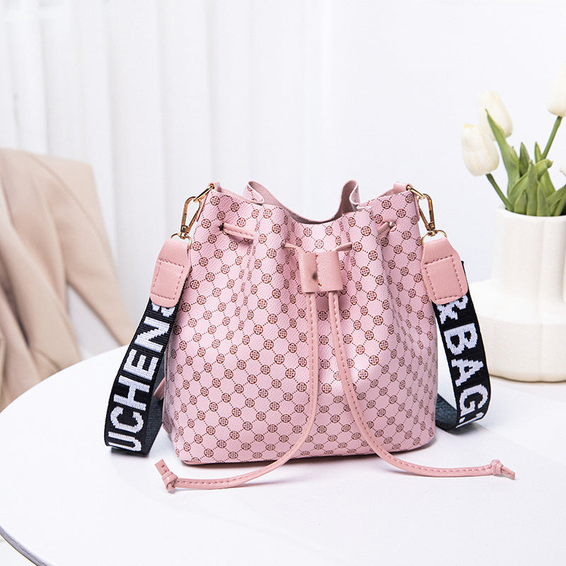 Borsa a secchiello stampata, moda femminile, borsa a tracolla di grande capacità