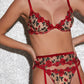 Completo da donna in tre pezzi con ricamo a forma di rosa