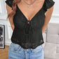 Casual Short Top Lace Lace Band V-neck Top