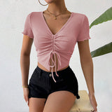 Maglietta a maniche corte lavorata a maglia da donna con personalità alla moda