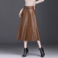 Lederrock Damen A-Linie Faltenrock mit hoher Taille