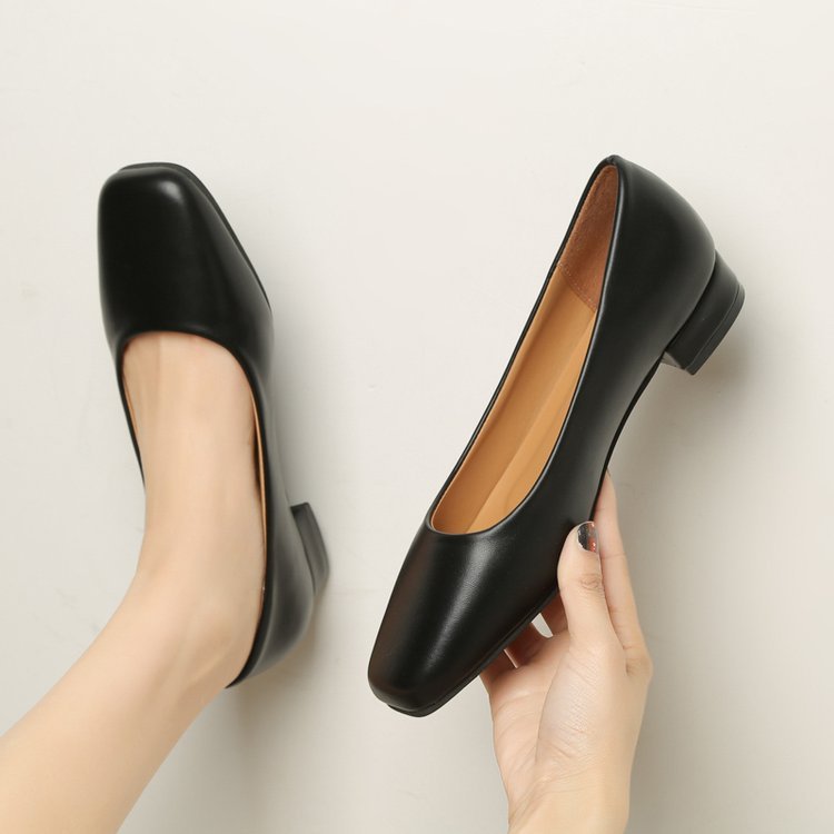 Scarpe da donna basse con tacco spesso e punta quadrata autunnali