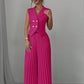 Summer Sleeveless Suit Fashion Lapel Button Vest Top And Pleated Straight Pants Women's Trousers Set Clothing