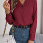 Camicia a maniche lunghe con scollo a V alla moda, elegante, da pendolare, tinta unita, da ufficio, abbigliamento da donna