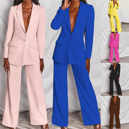 2 Piece Set  Spring Elegant Solid Long Sleeve Blazer