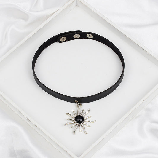 Explosive Jewelry Punk Sunflower Leather Collar