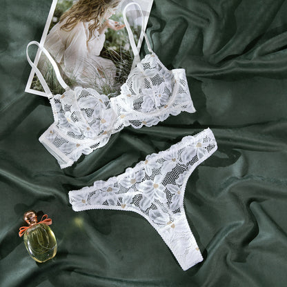 Set reggiseno e mutandine con anello in acciaio trasparente bianco da donna