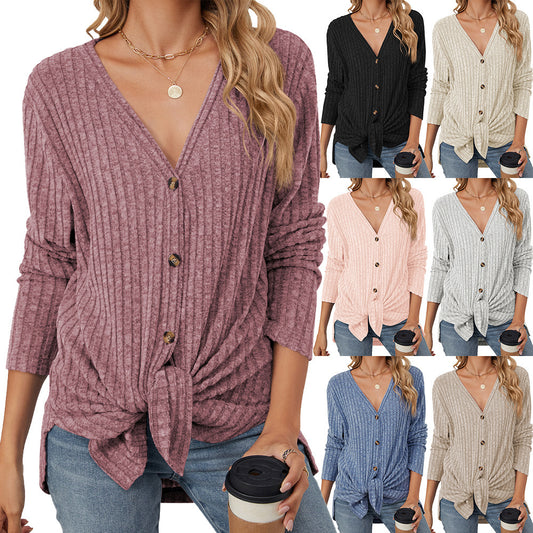 Einfarbiger, langärmliger Strickjacke mit Knöpfen, gestrickt und geschmirgelt