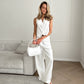 White Cotton Linen Sleeveless V-neck Vest Pants Suit