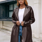 Mid-length Leather Western-lace Slim Long-sleeved Trench Coat