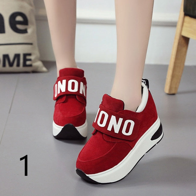 Increased Velcro casual sports shoes female Korean version of the wild letter thick bottom wedge