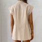 Women's British-style Suit Collar Cotton And Linen Casual Sleeveless Top And Shorts Two-piece Set