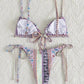 Chinese Style Printed Sub-system Belt Swimsuit