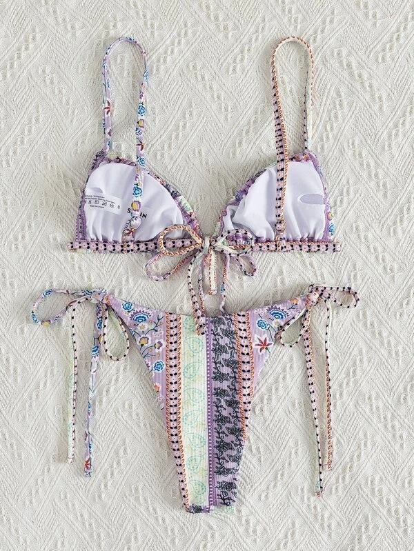 Chinese Style Printed Sub-system Belt Swimsuit