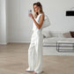 White Cotton Linen Sleeveless V-neck Vest Pants Suit