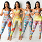 Pantaloni stampati alla moda sexy, completo casual a due pezzi