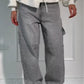 Ins Shiny Straight Jeans mit Taschen Mode Lose Weite Beinhose für Damen Street-Style Hose