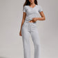Women's Casual Sports Two-piece Set With V-neck Button