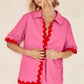 2Pcs Summer Shirt Suit With Short-sleeved V-neck Shirt And Shorts Fashion Wave Print Suits For Womens Clothing