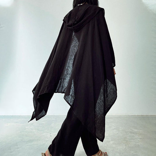 Herbst Damen Langarm Unregelmäßiger Home Wear Zweiteiliger Anzug aus Baumwolle und Leinen